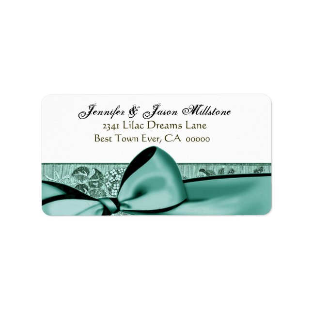 Romantic Aqua Blue Bow Wedding Label Adressaufkleber (Vorne)