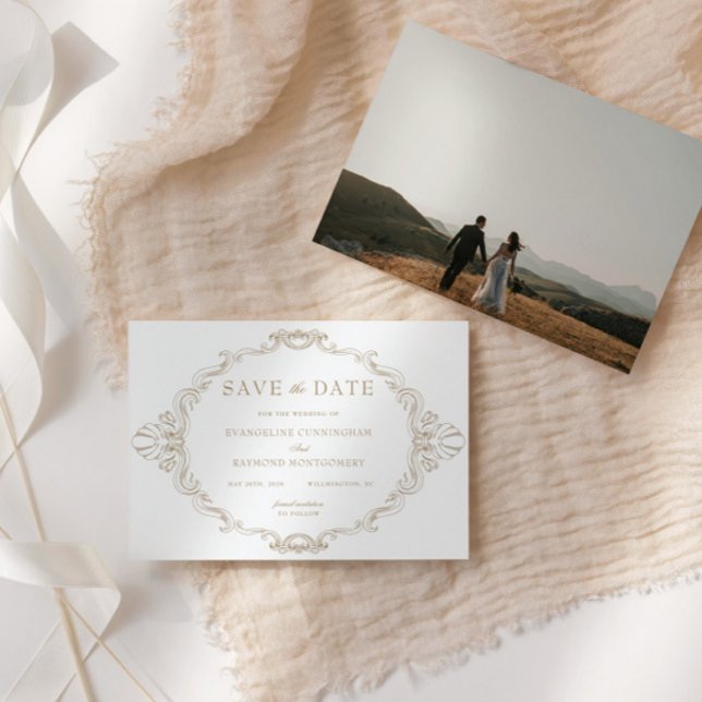 Romantic Baroque Ornate Frame Photo Save The Date (Von Creator hochgeladen)