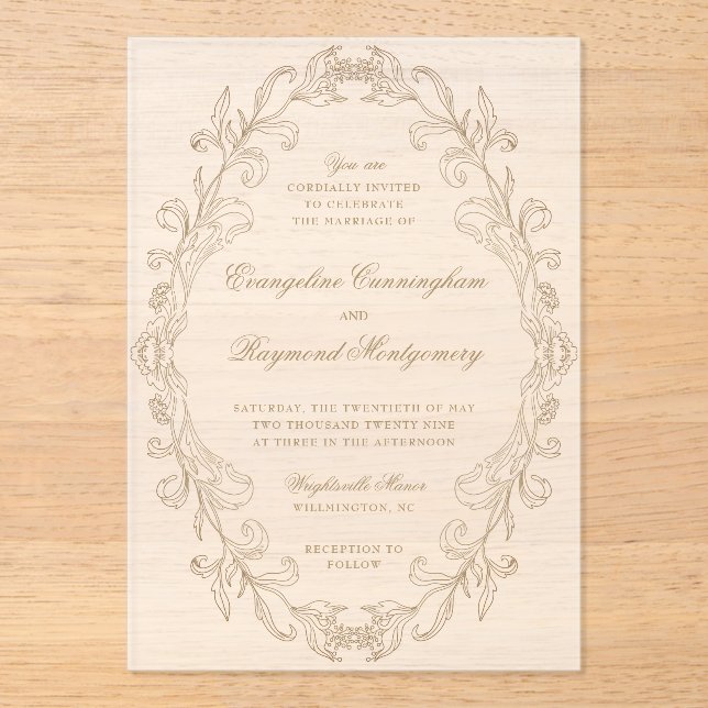 Romantic Baroque Ornate Frame Wedding Acryleinladungen (Vorderseite)