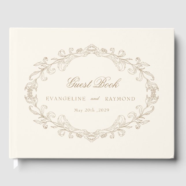 Romantic Baroque Ornate Frame Wedding Gästebuch (Vorderseite)