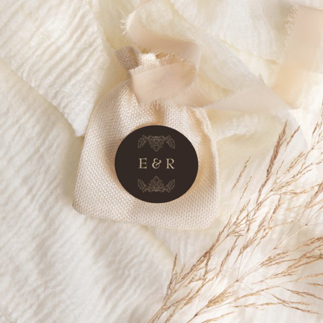 Romantic Baroque Ornate Frame Wedding Runder Aufkleber (Von Creator hochgeladen)