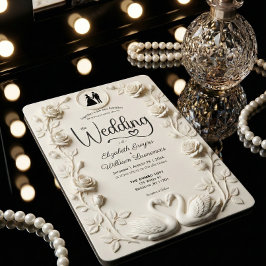 Romantic Baroque Roses & Silhouette Frame Wedding  Einladung