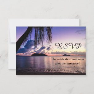 Romantic Beach Lila Sunset Wedding RSVP Karte