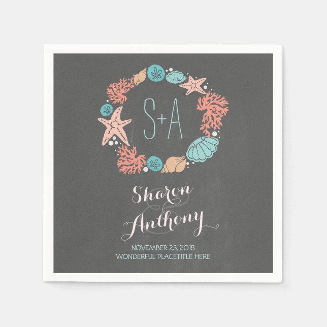 Romantic Beach Wreath Wedding Paper Napkins Serviette (Vorderseite)