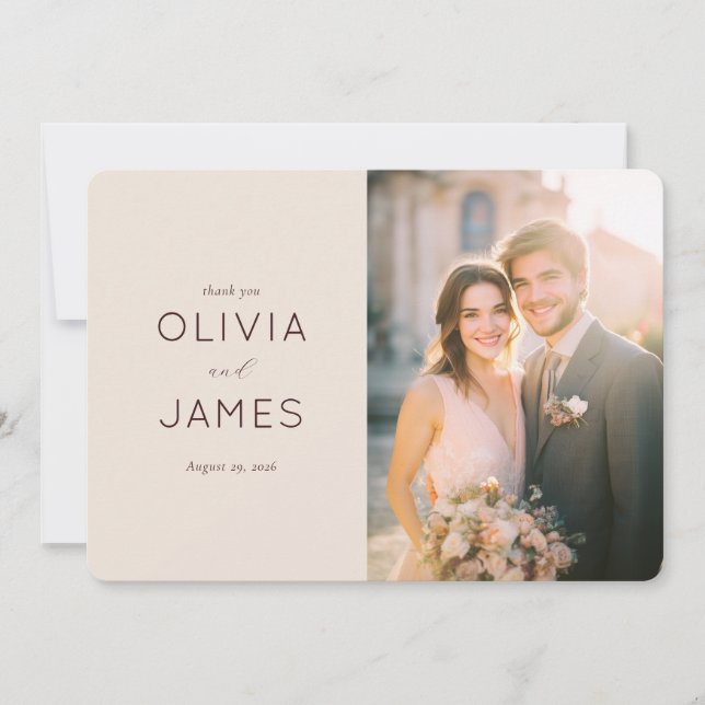 Romantic Beige Wedding Invitation Dankeskarte (Vorderseite)
