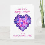 Romantic Birthday Card for a Wife - Flower Power Karte<br><div class="desc">A pretty and romantic Birthday Card for a Wife, with a heart made of pink and blue flowers, from a handpainted paper klebeby Judy Adamson. If you would like the front cover text change d in any way (eg a different, person or language), please contact me through my store and...</div>