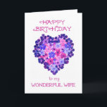 Romantic Birthday Card for a Wife - Flower Power Karte<br><div class="desc">A pretty and romantic Birthday Card for a Wife, with a heart made of pink and blue flowers, from a handpainted paper klebeby Judy Adamson. If you would like the front cover text change d in any way (eg a different, person or language), please contact me through my store and...</div>