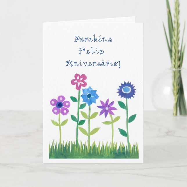 Romantic Birthday Card with Portuguese Greeting Karte (Vorderseite)