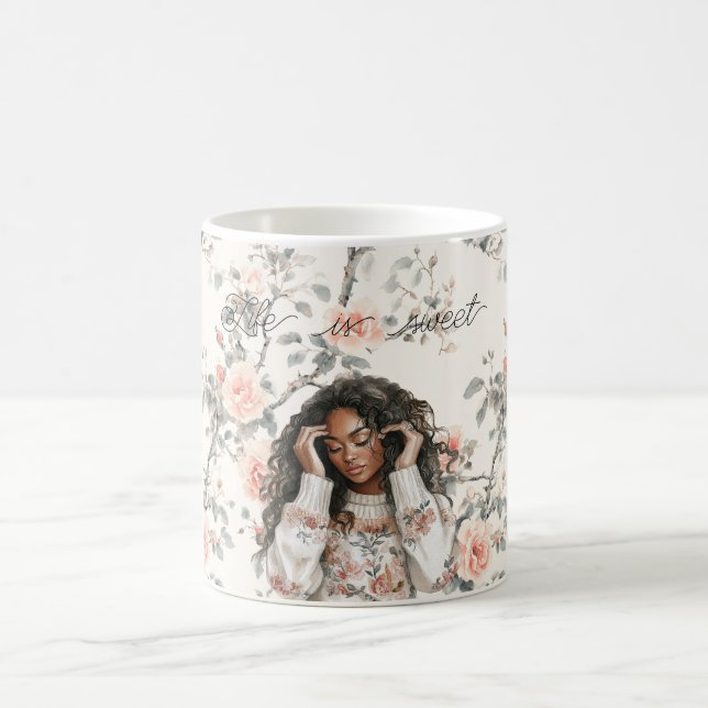 Romantic Black Lady Peach Roses Floral Kaffeetasse (Mittel)