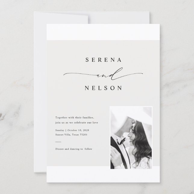 Romantic Black Tie Photo Wedding Einladung (Vorderseite)