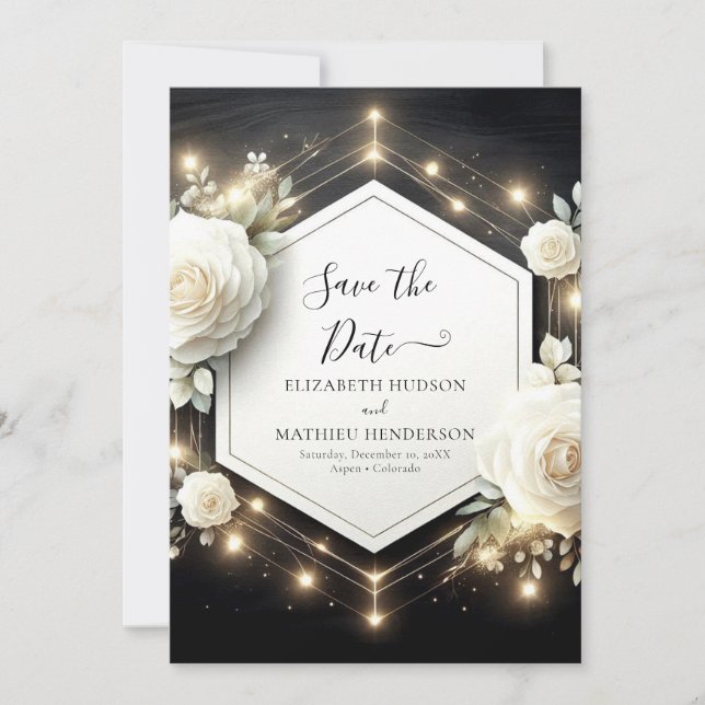Romantic Bloom White Roses Hochzeit Save The Date (Vorderseite)