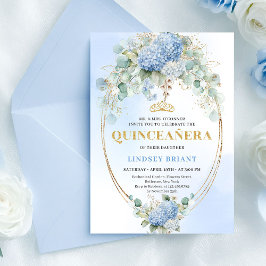 Romantic Blue Flowers Gold 15th Birthday Invite Einladung