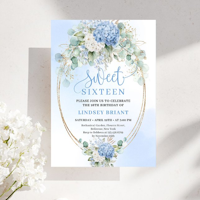 Romantic Blue Hydrangea Sweet Sixteen Invitation Einladung (Romantic Blue Hydrangea Sweet Sixteen Invitation)