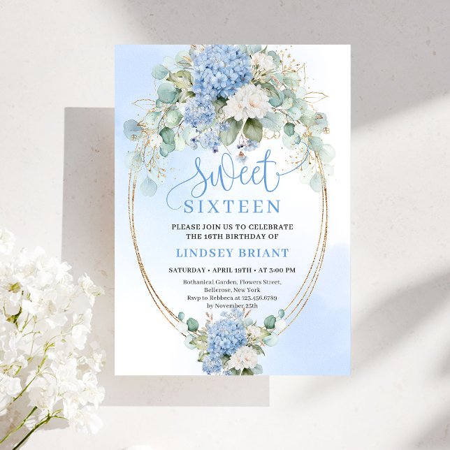 Romantic Blue Hydrangea Sweet Sixteen Invitation Einladung (Romantic Blue Hydrangea Sweet Sixteen Invitation)