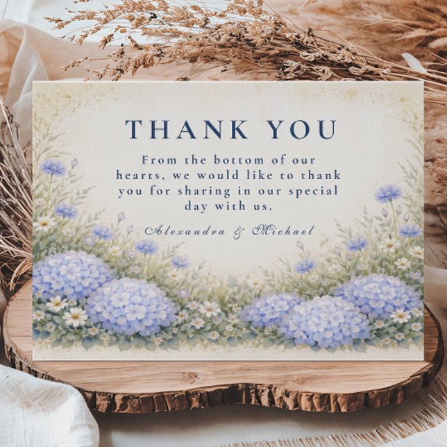 Romantic Blue Hydrangea Wedding Dankeskarte (Von Creator hochgeladen)