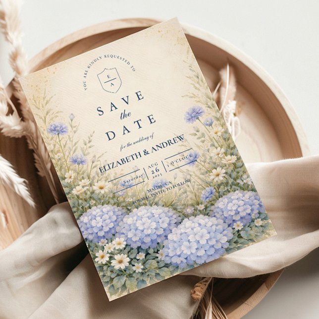 Romantic Blue Hydrangea Wedding Save The Date (Von Creator hochgeladen)
