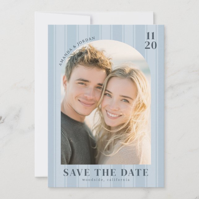Romantic Blue Minimalist Photo Save The Date (Vorderseite)