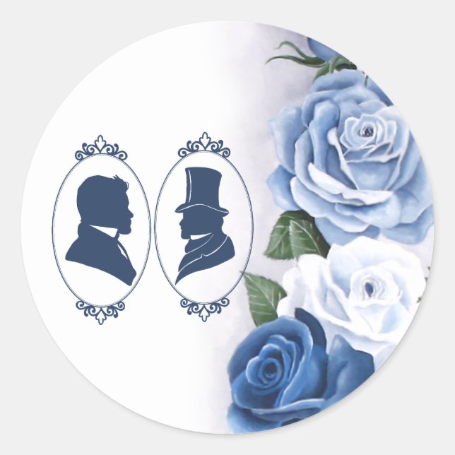 Romantic Blue Regency Gay Botanical Silhouette  Runder Aufkleber (Vorderseite)