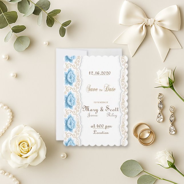 Romantic Blue Rose Gold Swirl Save The Date (Von Creator hochgeladen)