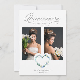 Romantic Blue Shades Floral Heart Photo XV años