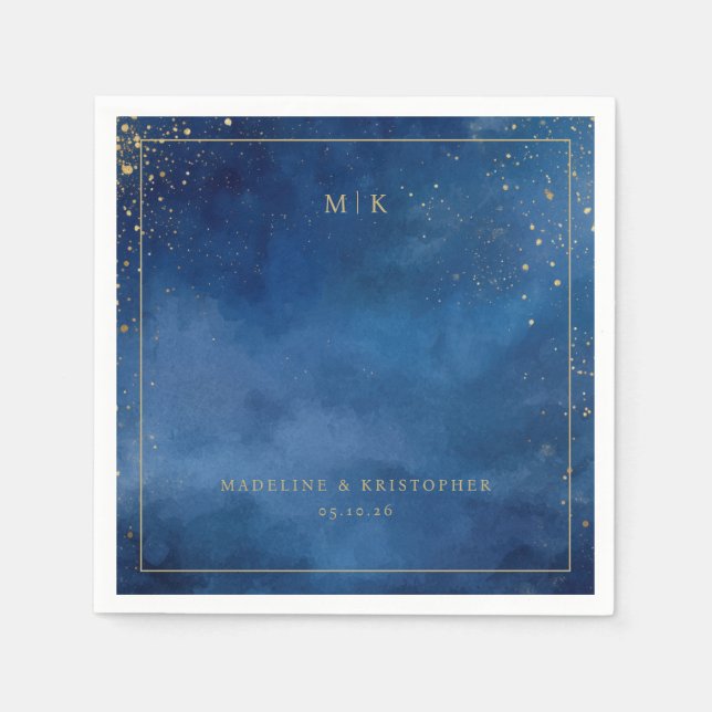 Romantic Blue Watercolor Stars Serviette (Vorderseite)