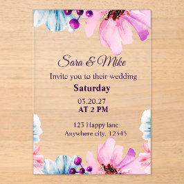 Romantic Blush & Blue Wedding Invitation  Acryleinladungen