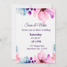 Romantic Blush & Blue Wedding Invitation  Einladung