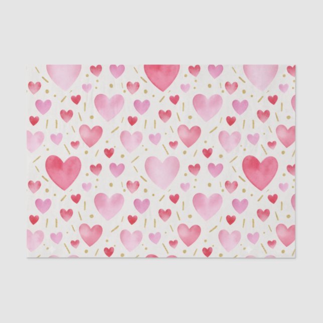 Romantic Blush & Crimson Watercolor Hearts Seidenpapier (Vorderseite)