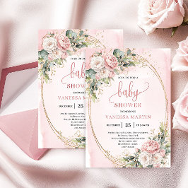 Romantic Blush Floral Greenery Girl Baby Shower Einladung
