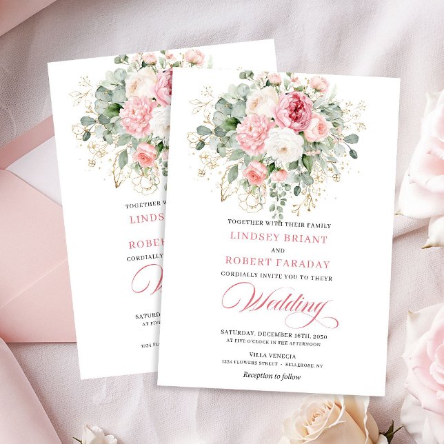 Romantic Blush Floral Greenery Wedding Invite Einladung (Romantic Blush Floral Greenery Wedding Invite)