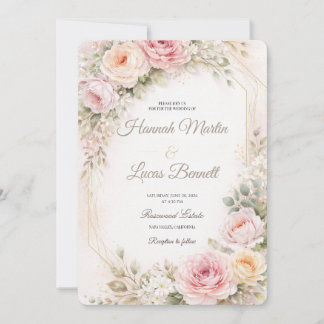 Romantic Blush Floral Wedding Invitation Mockup  Einladung
