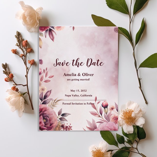 Romantic Blush Floral Wedding Save the Date Einladungspostkarte (Romantic Blush Floral Save the Date Invitation | Elegant Watercolor Wedding Save the Date Card)