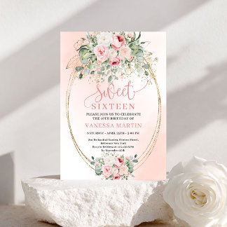 Romantic Blush Greenery Sweet Sixteen Invite Einladung