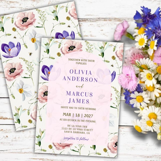 Romantic Blush & Lavender Floral Wedding Einladung (Von Creator hochgeladen)