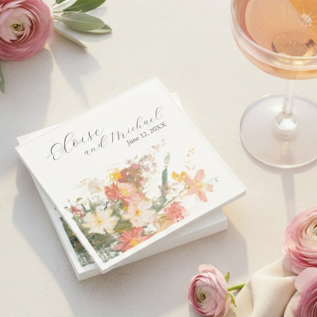Romantic Blush Painted Floral Wedding Serviette (Romantic Blush Painted Floral Wedding Napkins)
