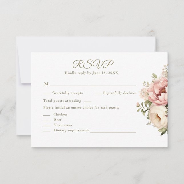 Romantic Blush & Peach Floral Wedding RSVP Card (Vorderseite)