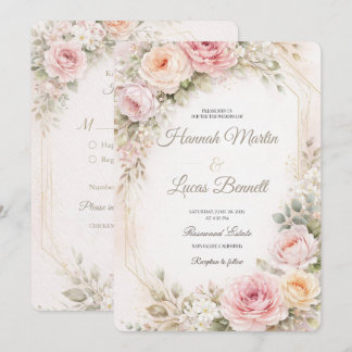 Romantic Blush Pink Floral Wedding Invitation Einladung