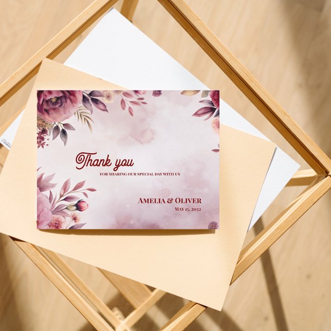 Romantic Blush Pink Floral Wedding Thank You Postkarte (Blush Pink Floral Wedding Thank You Card | Romantic Garden Floral Design)
