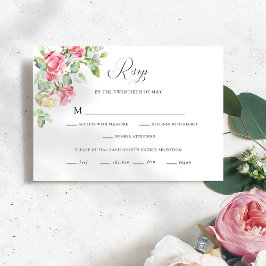 Romantic Blush Pink/Ivory Watercolor Roses Wedding RSVP Karte