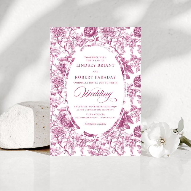Romantic Blush Pink Toile Roses Wedding Invitation Einladung (Romantic Blush Pink Toile Roses Wedding Invitation)