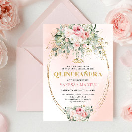 Romantic Blush Roses Bohemian Quinceañera Invite Einladung