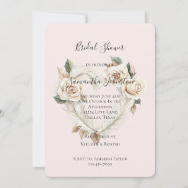 Romantic Blush Roses Feathers Heart Bridal Shower Einladung