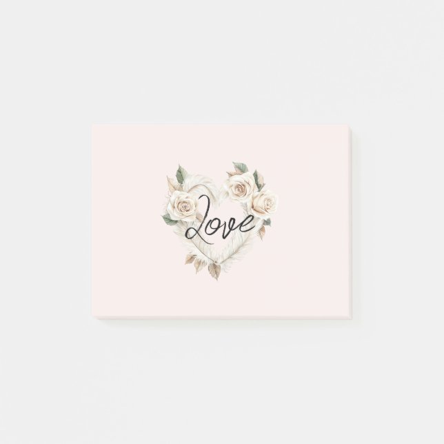 Romantic Blush Roses Feathers Heart Love Post-it Klebezettel (Vorderseite)