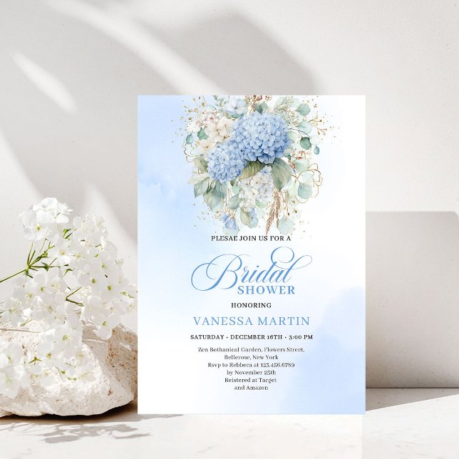 Romantic Bohemian Blue Floral Bridal Shower Invite Einladung (Romantic Bohemian Blue Floral Bridal Shower Invitation)