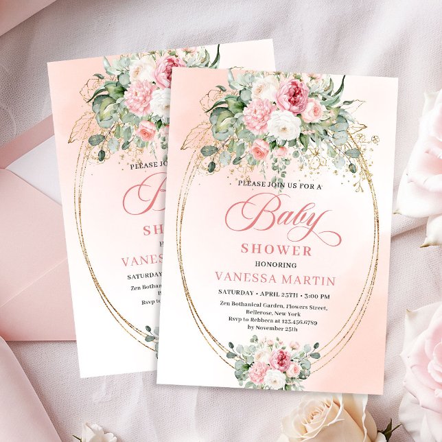 Romantic Bohemian Blush Floral Girl Baby Shower  Einladung (Romantic Bohemian Blush Floral Girl Baby Shower Invite)