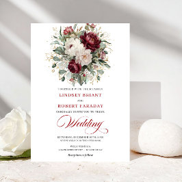 Romantic Bohemian Burgundy White Floral Wedding  Einladung