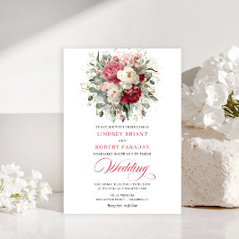 Romantic Bohemian Crimson Red White Gold Invites Einladung