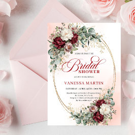 Romantic Boho Burgundy Greenery Gold Bridal Shower Einladung