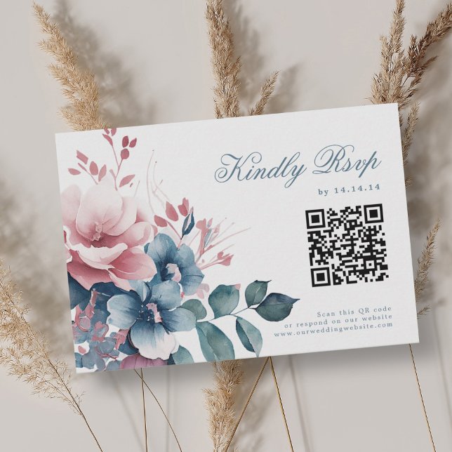 Romantic Boho Dusty Blue Floral Wedding RSVP QR (Romantic Boho Dusty Blue Floral Wedding RSVP QR)
