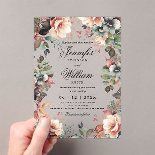 Romantic Boho Garden Floral Wedding Script Acryleinladungen
